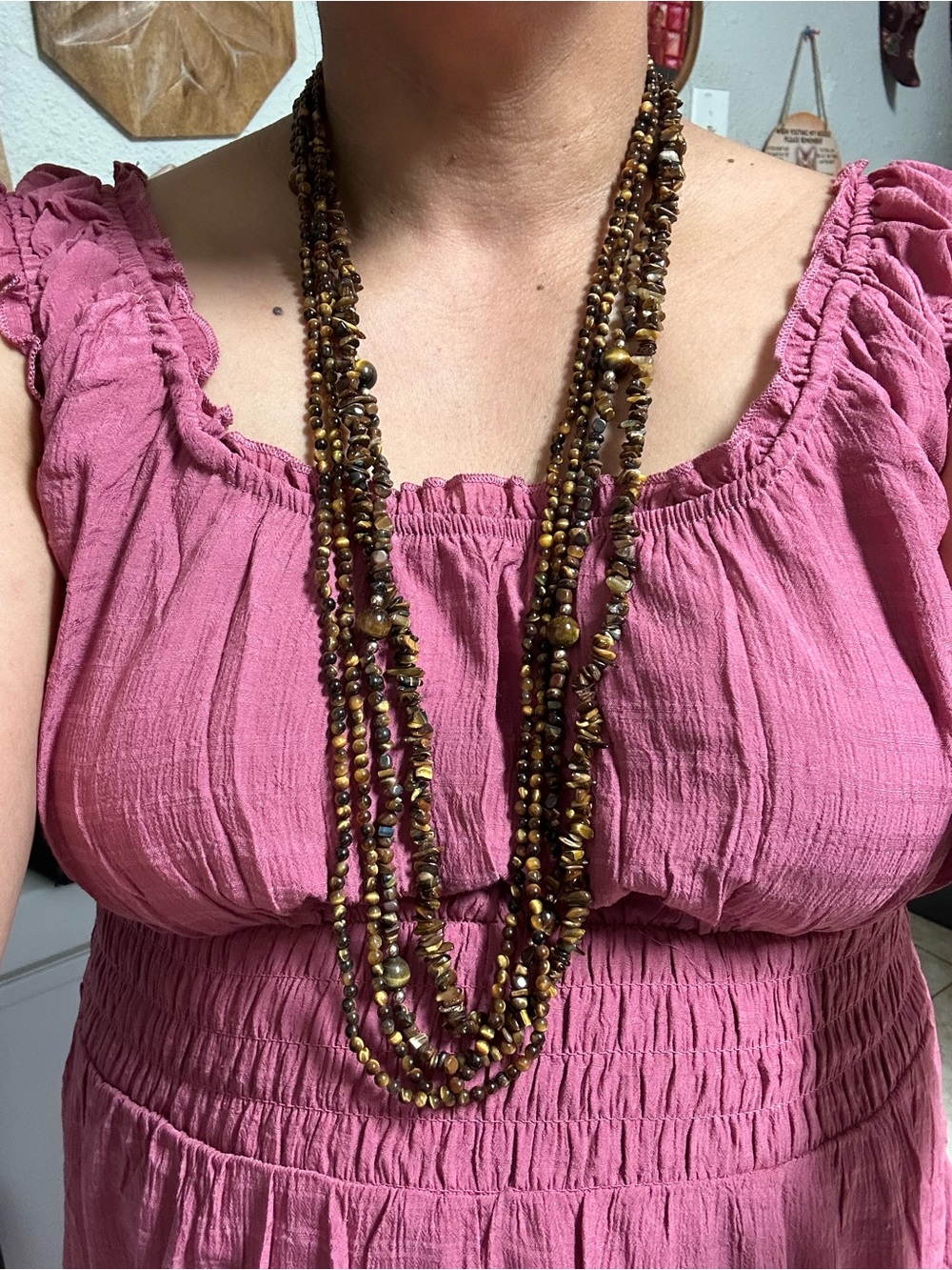 Multi-Strand Brown Tiger's Eye Beaded Necklace - Picture 9 of 9